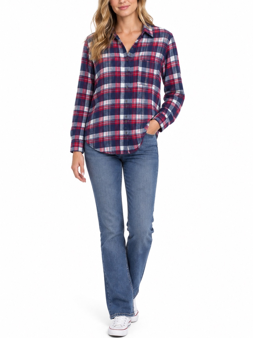 Hollister Size Small Red and Blue Flannel Plaid Button-Down Shirt